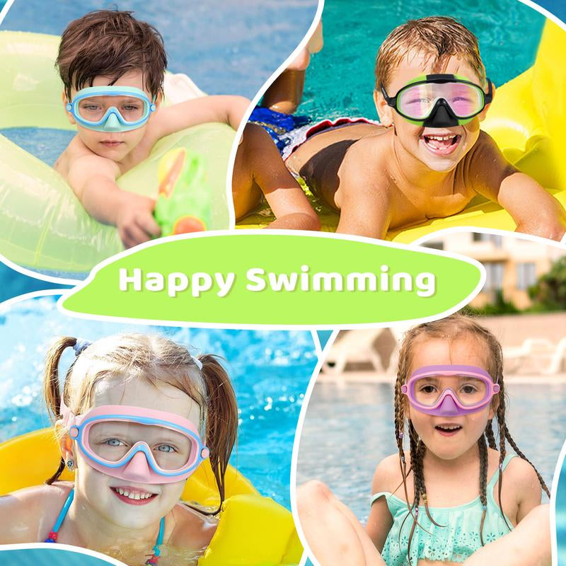 Vvinca Kids Pool Accessories-2 Pcs-Swim-Goggles with Nose Cover, Wide View anti Fog UV anti Shattered Lens for Kids 3-6/6-15
