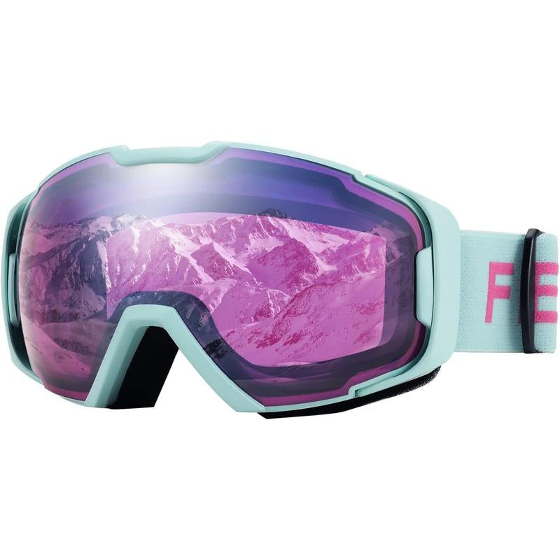 FEISEDY Ski Goggles, OTG Snow Sport Goggles for Adult Youth, Anti-Fog UV400 Protection Bendable Dual-Lenses B2961