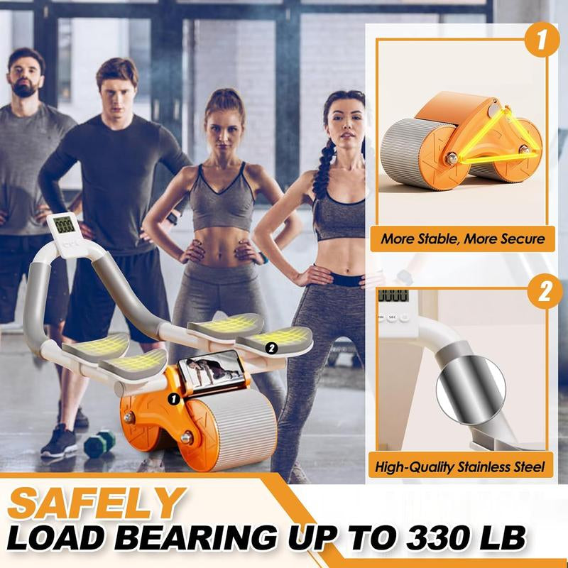 2025 New Ab Roller Wheel with Timer & Knee Mat, Automatic Rebound Abdomina Wheel with 4 Elbow Support, Ab Gymworkout Equipment for Strengthening Core Muscles, Abs Exercise Roller for Women Men, Abs Wheels Double Wheelpower Roler, Ab Machine