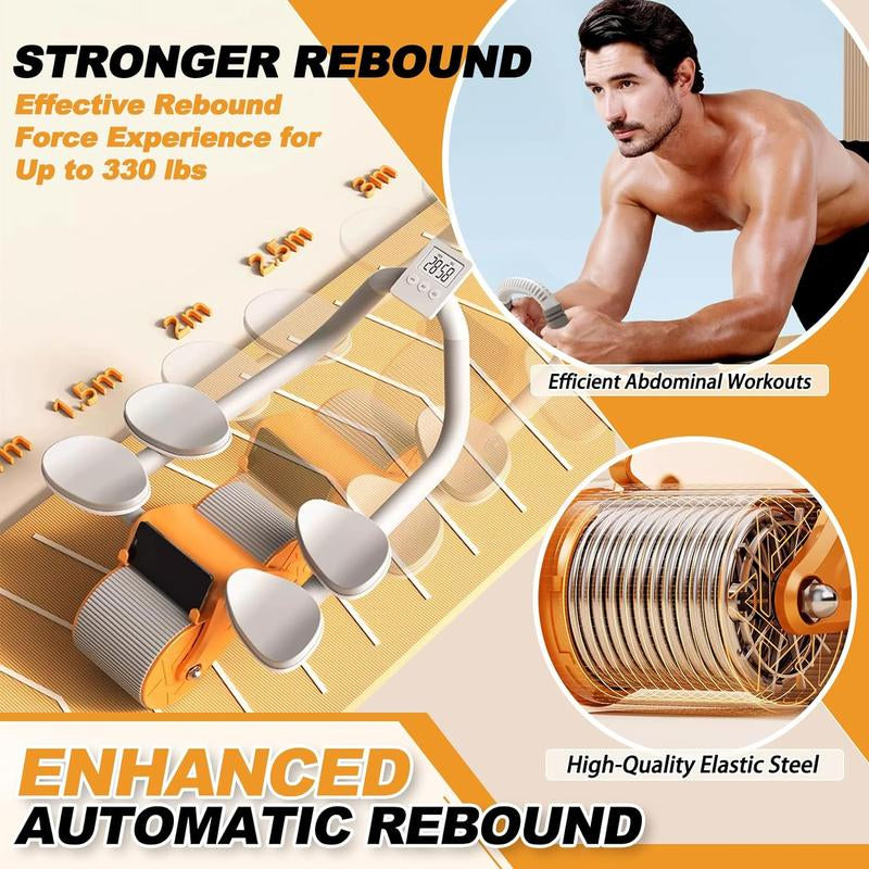 2025 New Ab Roller Wheel with Timer & Knee Mat, Automatic Rebound Abdomina Wheel with 4 Elbow Support, Ab Gymworkout Equipment for Strengthening Core Muscles, Abs Exercise Roller for Women Men, Abs Wheels Double Wheelpower Roler, Ab Machine