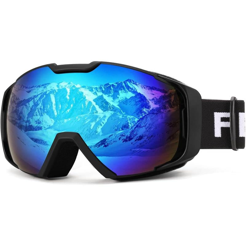 FEISEDY Ski Goggles, OTG Snow Sport Goggles for Adult Youth, Anti-Fog UV400 Protection Bendable Dual-Lenses B2961