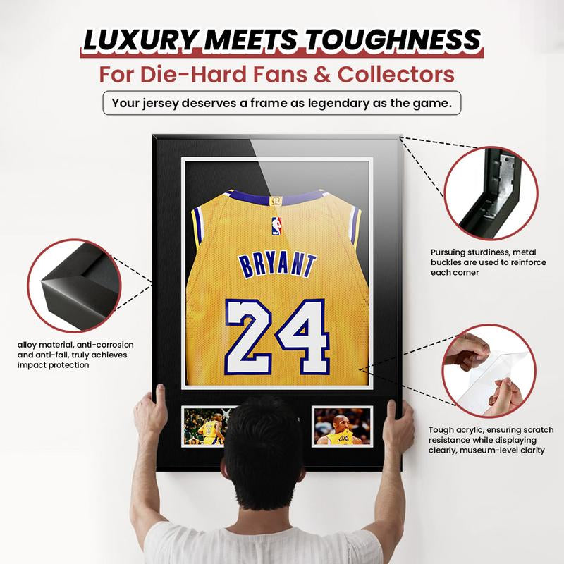 CCDCC Jersey Frame Display Case,Sport Jersey Shadow Box,Room Decor Metal Jersey Frame, Mat, Backing Board, Shatterproof Acrylic Glass, and Hanging Kit for Soccer, Baseball, Basketball, Football (Rectangular1)