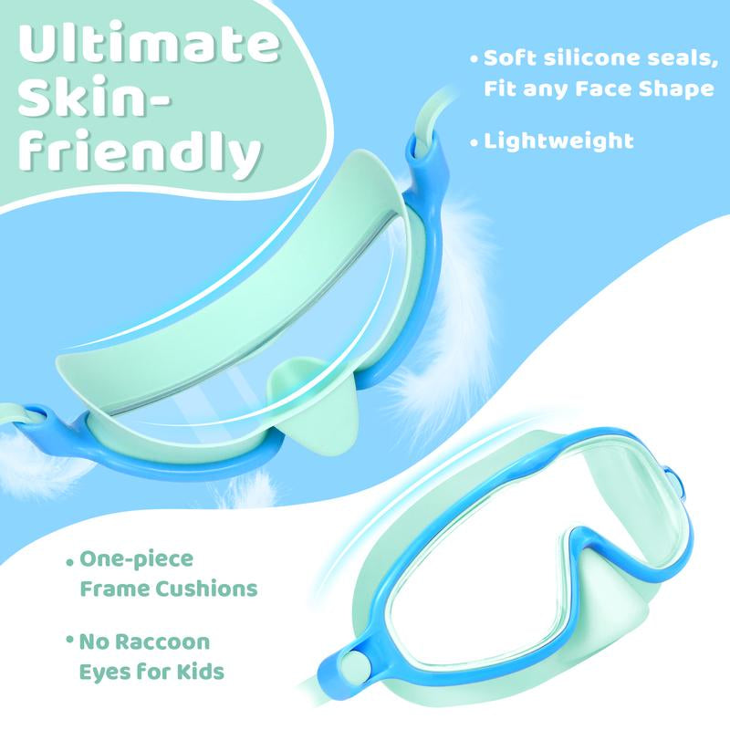 Vvinca Kids Pool Accessories-2 Pcs-Swim-Goggles with Nose Cover, Wide View anti Fog UV anti Shattered Lens for Kids 3-6/6-15