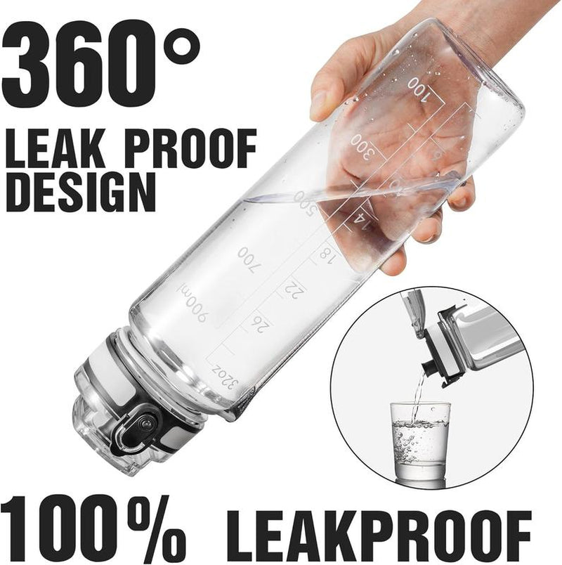 Water Bottles, 32Oz Motivational Sports Water Bottle with Time Marker - Times to Drink - Tritan, BPA Free, Wide Mouth Leakproof, Clear (1 Pack) Bottled Washable Drinkware