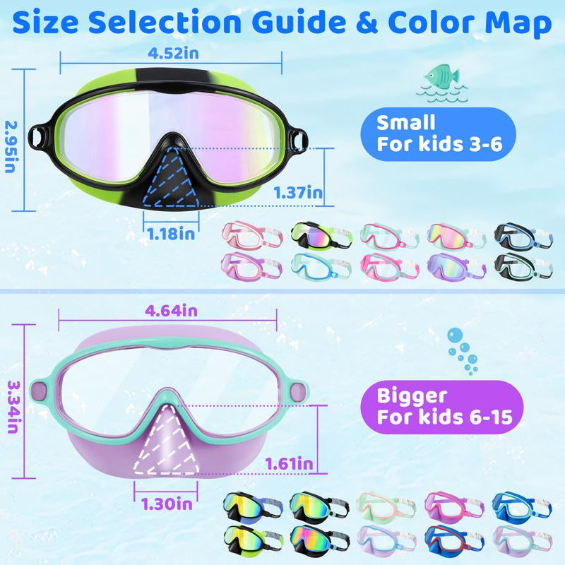Vvinca Kids Pool Accessories-2 Pcs-Swim-Goggles with Nose Cover, Wide View anti Fog UV anti Shattered Lens for Kids 3-6/6-15