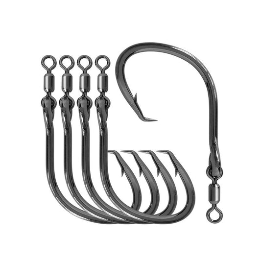 BLUEWING Bluefin Big Game Offset Circle Swivel Hook 5/0-10/0 High Carbon Steel Fishing Hooks with Stainless Steel Swivel Heavy Duty Extra Sharp Circle Hooks for Saltwater Fishing