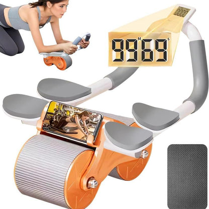2025 New Ab Roller Wheel with Timer & Knee Mat, Automatic Rebound Abdomina Wheel with 4 Elbow Support, Ab Gymworkout Equipment for Strengthening Core Muscles, Abs Exercise Roller for Women Men, Abs Wheels Double Wheelpower Roler, Ab Machine