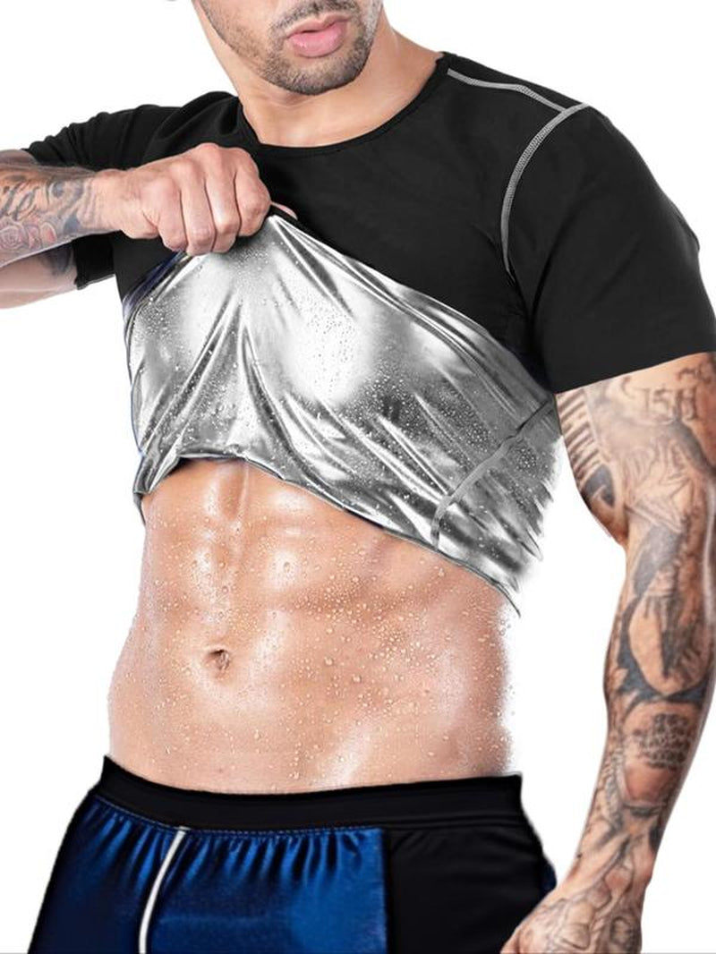 Men'S Sweat Sauna T-Shirts, Athletic Short Sleeve Tee, Workout Waist Trainer, Men'S Gym Wear, Compression Garment for Enhanced Sweating