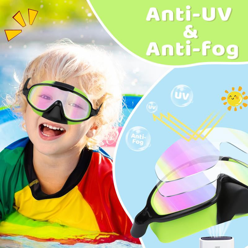 Vvinca Kids Pool Accessories-2 Pcs-Swim-Goggles with Nose Cover, Wide View anti Fog UV anti Shattered Lens for Kids 3-6/6-15