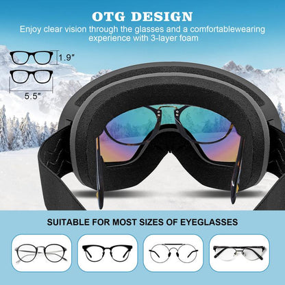HD Anti-Fog Ski Goggles, Outdoor Ski Goggles ,Skiing Sunglasses, Sports Eyewear for Men & Women