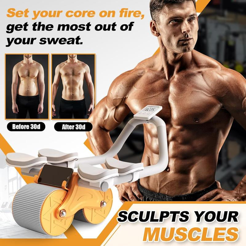 2025 New Ab Roller Wheel with Timer & Knee Mat, Automatic Rebound Abdomina Wheel with 4 Elbow Support, Ab Gymworkout Equipment for Strengthening Core Muscles, Abs Exercise Roller for Women Men, Abs Wheels Double Wheelpower Roler, Ab Machine