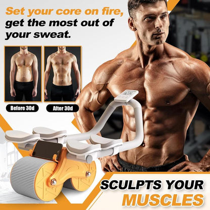 2025 New Ab Roller Wheel with Timer & Knee Mat, Automatic Rebound Abdomina Wheel with 4 Elbow Support, Ab Gymworkout Equipment for Strengthening Core Muscles, Abs Exercise Roller for Women Men, Abs Wheels Double Wheelpower Roler, Ab Machine