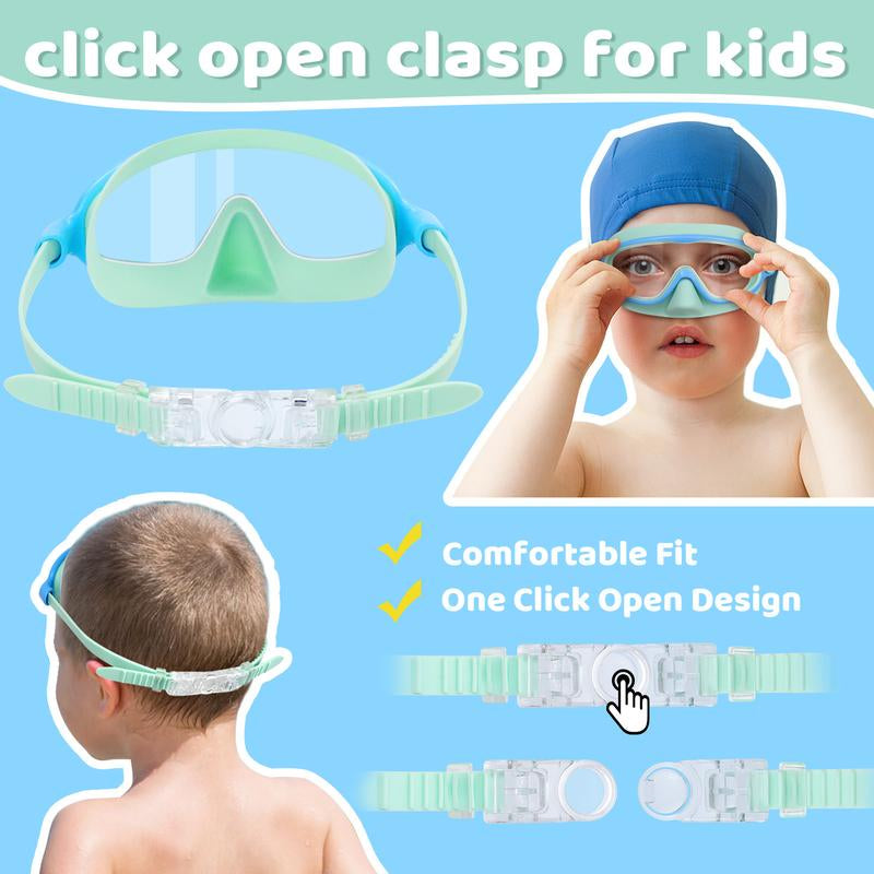 Vvinca Kids Pool Accessories-2 Pcs-Swim-Goggles with Nose Cover, Wide View anti Fog UV anti Shattered Lens for Kids 3-6/6-15