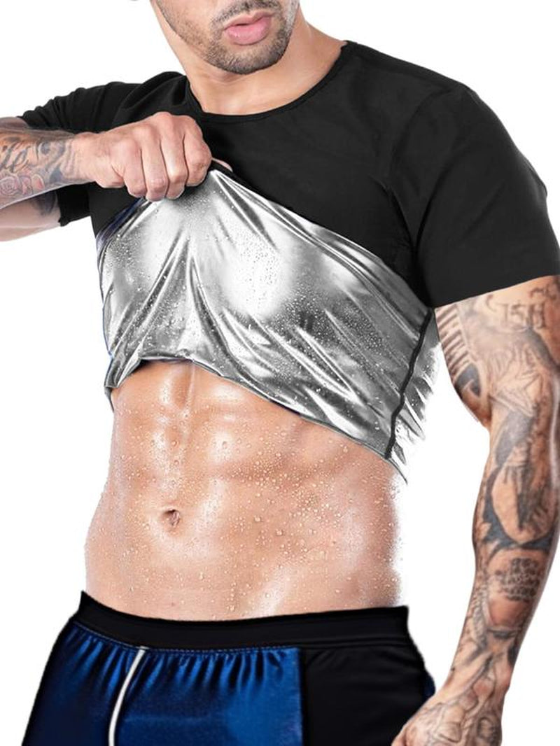 Men'S Sweat Sauna T-Shirts, Athletic Short Sleeve Tee, Workout Waist Trainer, Men'S Gym Wear, Compression Garment for Enhanced Sweating