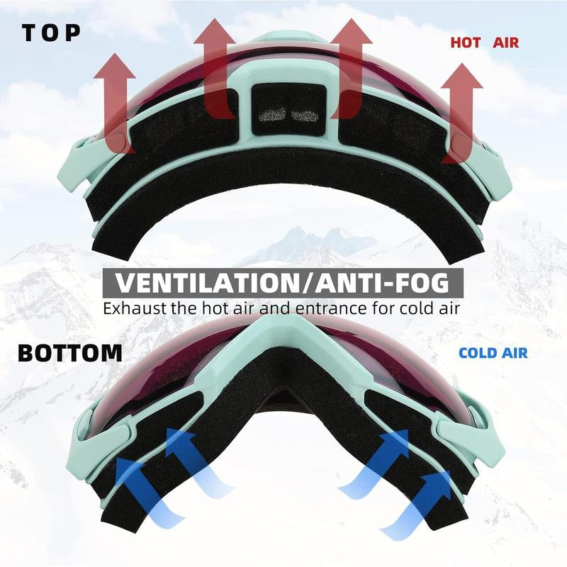 FEISEDY Ski Goggles, OTG Snow Sport Goggles for Adult Youth, Anti-Fog UV400 Protection Bendable Dual-Lenses B2961