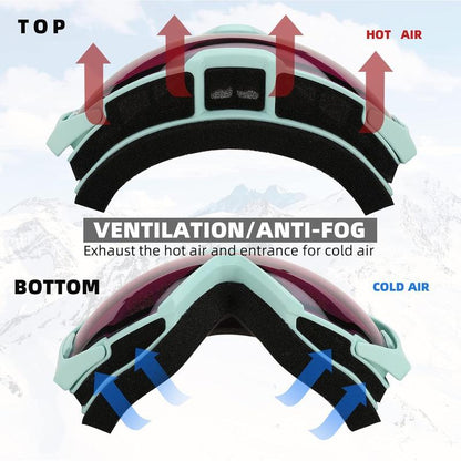 FEISEDY Ski Goggles, OTG Snow Sport Goggles for Adult Youth, Anti-Fog UV400 Protection Bendable Dual-Lenses B2961