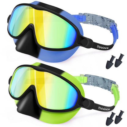 Vvinca Kids Pool Accessories-2 Pcs-Swim-Goggles with Nose Cover, Wide View anti Fog UV anti Shattered Lens for Kids 3-6/6-15