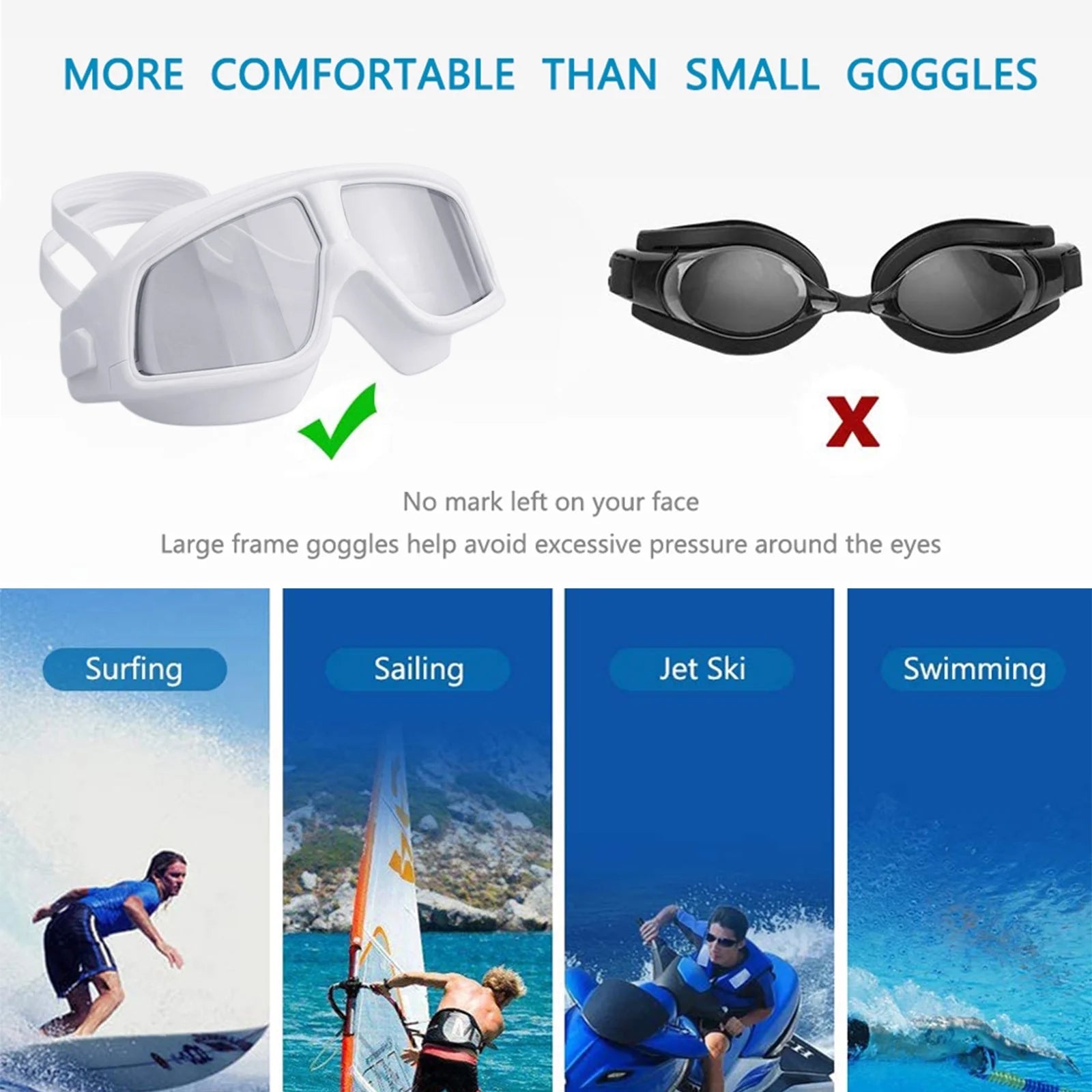 Swim Goggles No Leaking Anti-Fog Pool Goggles Swimming Goggles for Adult Men Women Youth, UV Protection 180° Clear Vision-White