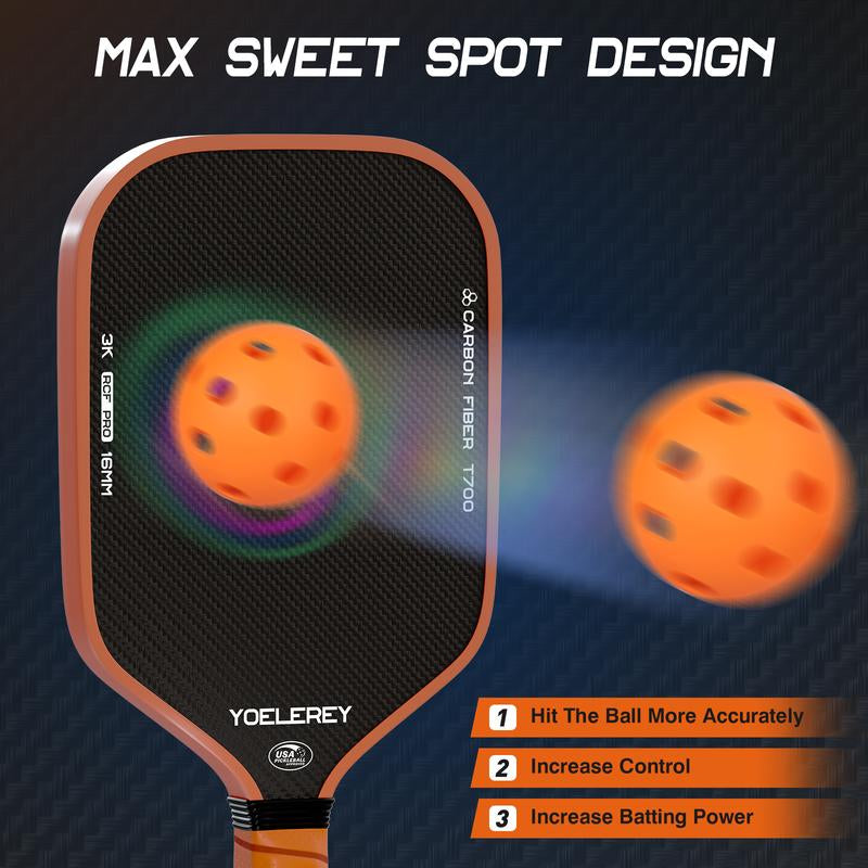 YOELEREY Carbon Fiber Pickleball Paddle, T700 Raw Carbon Fiber for Power & Consistency, USAPA Approved