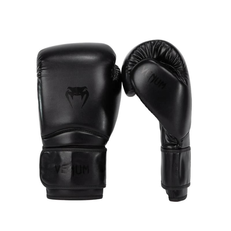 Venum Contender 1.5 Boxing Glove - Black/Black, High Quality Semi-Leather, Solid Impact Absorption, Large Hook-And-Look Closure, Durable Design